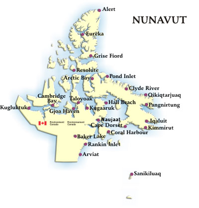 Map of Enivronment Canada's Weather Stations in Nunavut