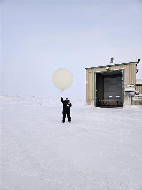 Petra releasing a weather balloon